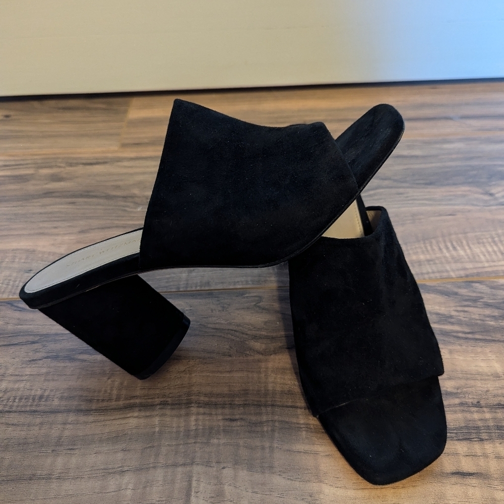 Stuart Weitzman Black suede Leather peep toe mules in a size 7.5. - Picture 4 of 12